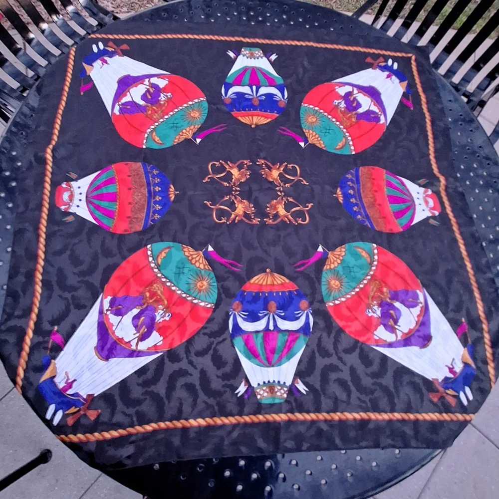 Hot Air Balloon Scarf Vintage Large Bright Colors Wrap Silky Classic Retro - Picture 13 of 16